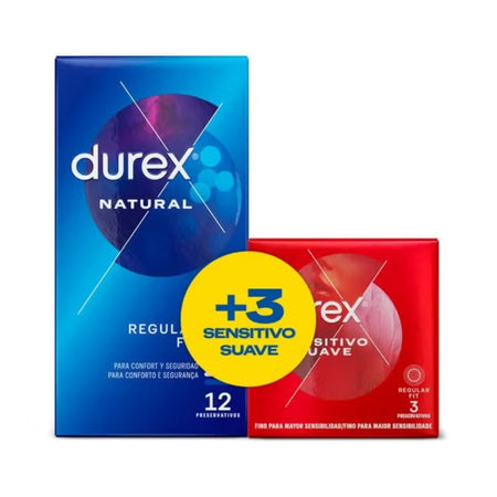 Preservativos Durex Natural 12 uds + Sensitivo Suave 3 uds